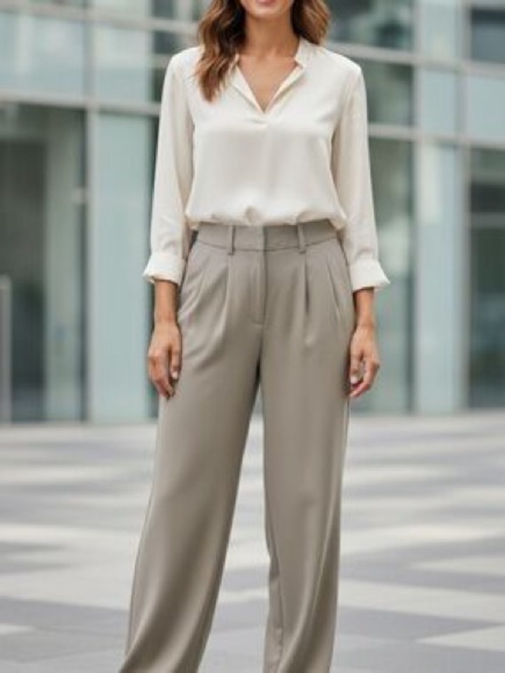 Quince Pleated Wide Leg Trouser Pants Stretchy Crepe Workwear Neutral Size 6